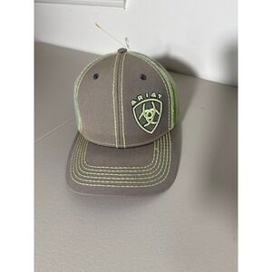 Ariat Mens Trucker Hat Gray Lime Green Logo Mesh Snapback Baseball Cap OSFM